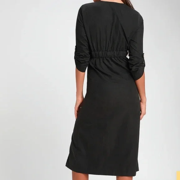 Washed Black Suede Button-Up Midi Dress - Picture 2 of 9